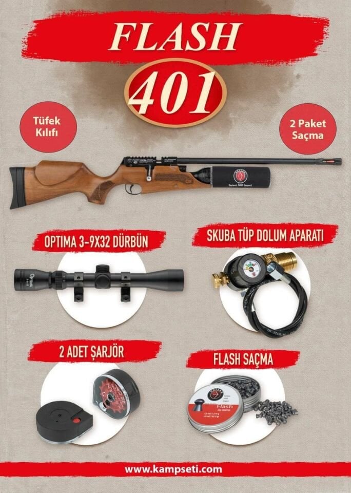 Hatsan Flash 401 Ağaç Combo PCP Havalı Tüfek Tam Set