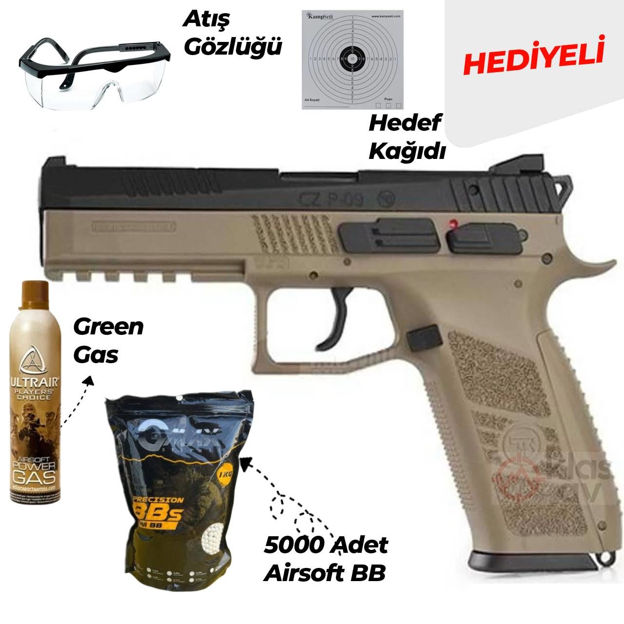 ASG CZ P09 Siyah-Çöl Blowback Airsoft Tabanca