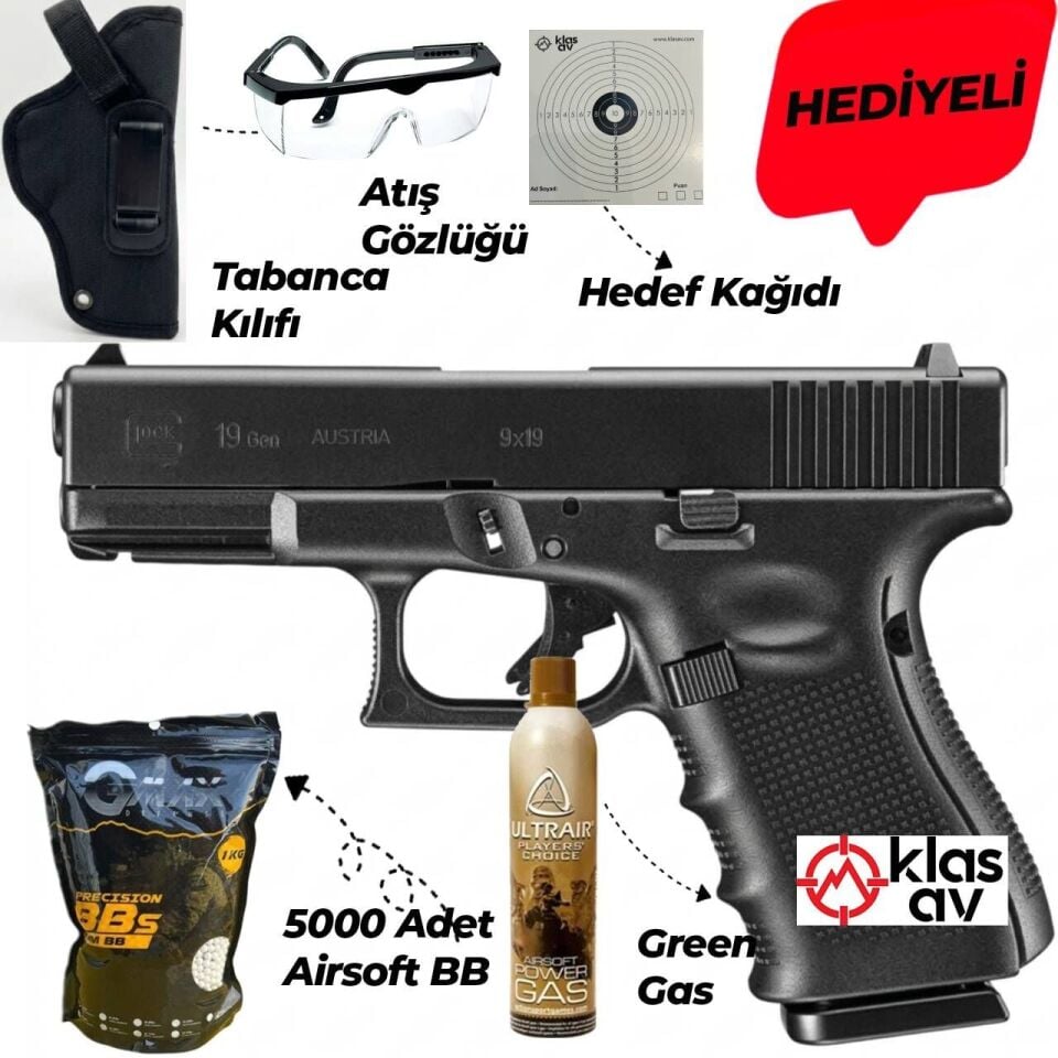 We Glock 19 Gen3 Blowbackli Airsoft Tabanca 6mm Green Gas