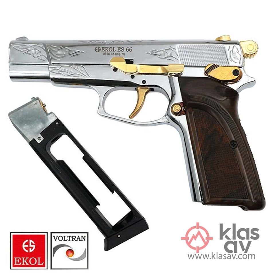 EKOL ES 66 Havalı Tabanca İşlemeli Parlak Beyaz - 4.5 mm