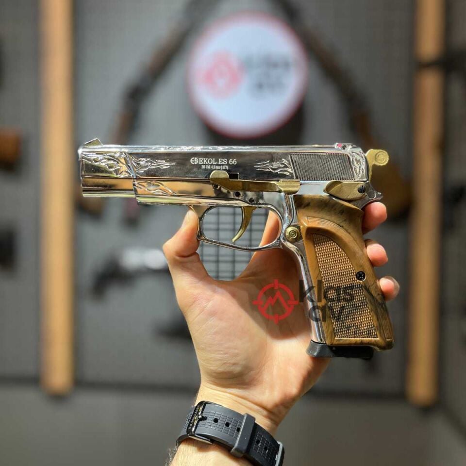 EKOL ES 66 Havalı Tabanca İşlemeli Parlak Beyaz - 4.5 mm