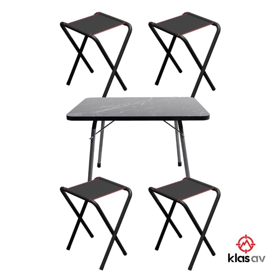 4 Adet Katlanır Kamp Taburesi Ve Katlanır Kamp Masası 45x60-Balıkçı Taburesi Katlanır Sandalye