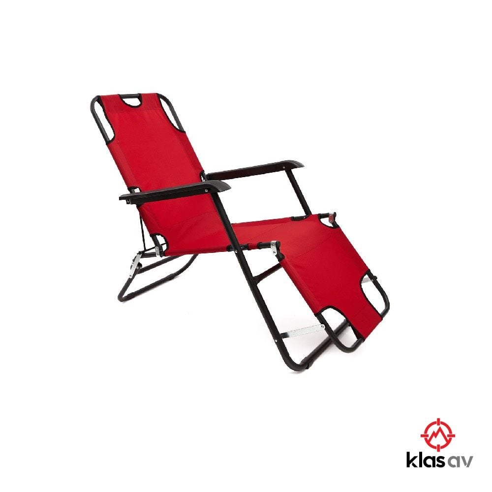 Klas Av Katlanır Şezlong Kırmızı-Portatif Plaj Bahçe Kamp Şezlongu Kırmızı