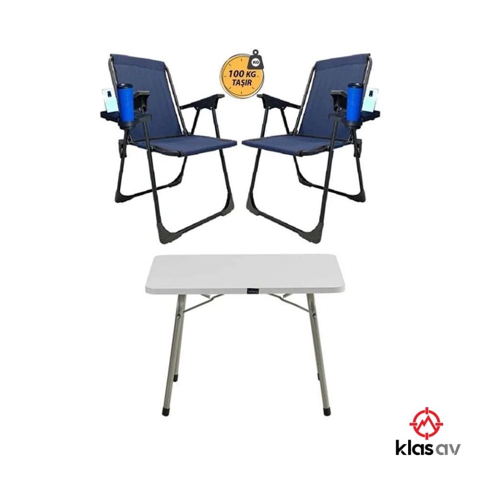 Klas Av 2 Adet Lacivert Katlanır Kamp Sandalye ve Masa Seti