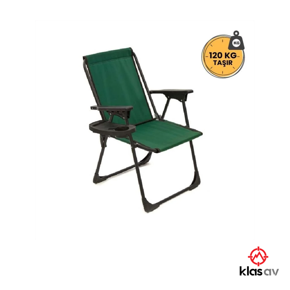Klas Av Katlanır Kamp Sandalyesi - Yeşil Piknik Sandalyesi Bardaklıklı-M1