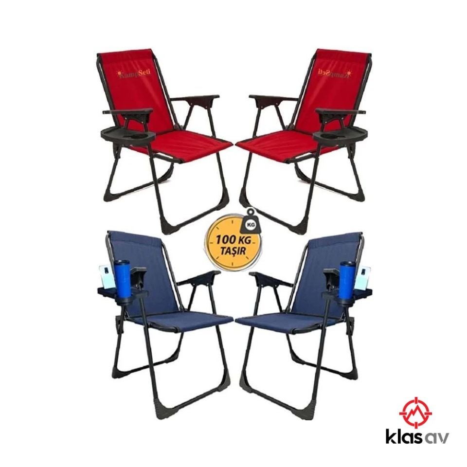 Klas Av 4 Adet Katlanır Kamp Sandalyesi-Karışık-Taşınabilir Piknik Bahçe Sandalyesi