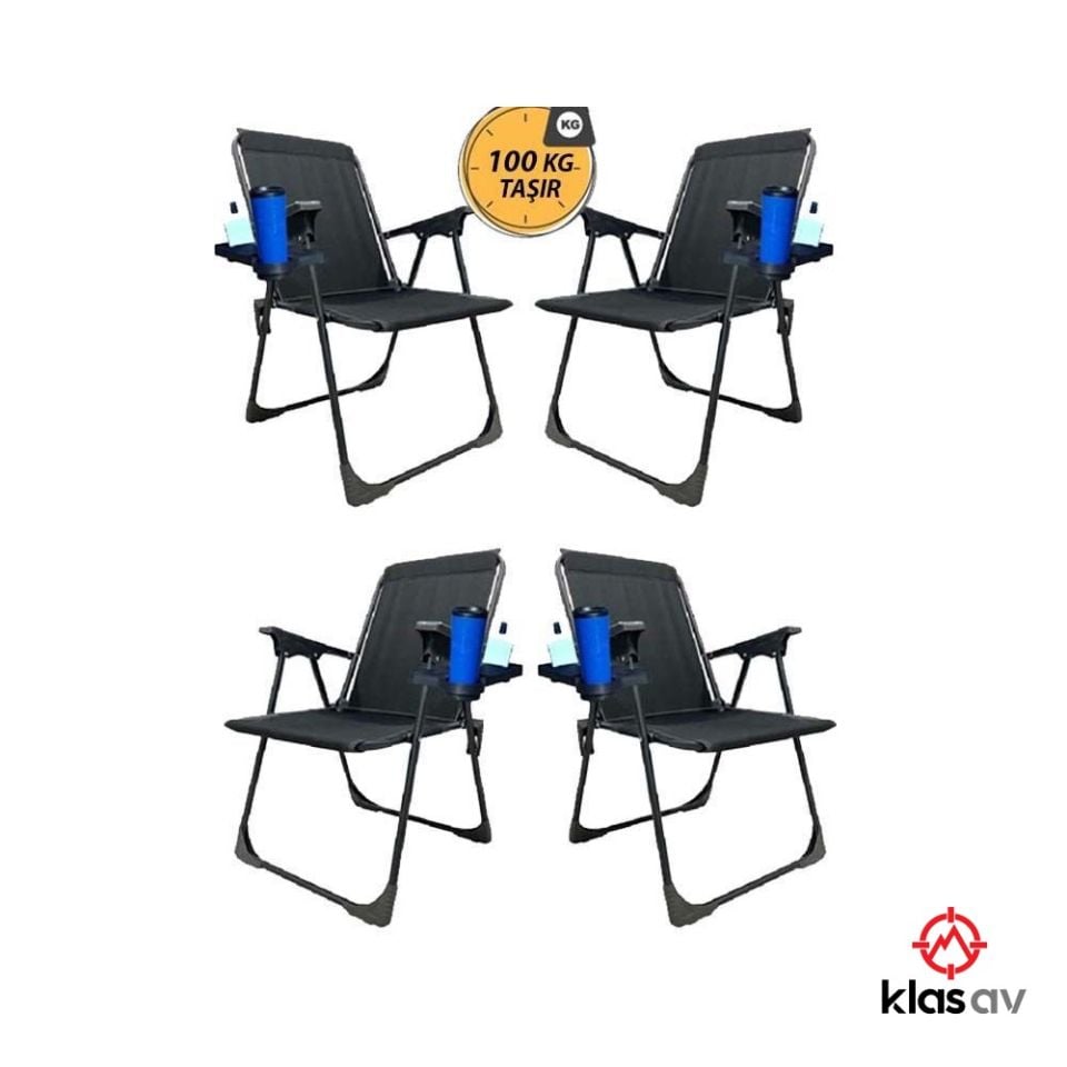 Klas Av 4 Adet Katlanır Kamp Sandalyesi-Siyah-Taşınabilir Piknik Bahçe Sandalyesi