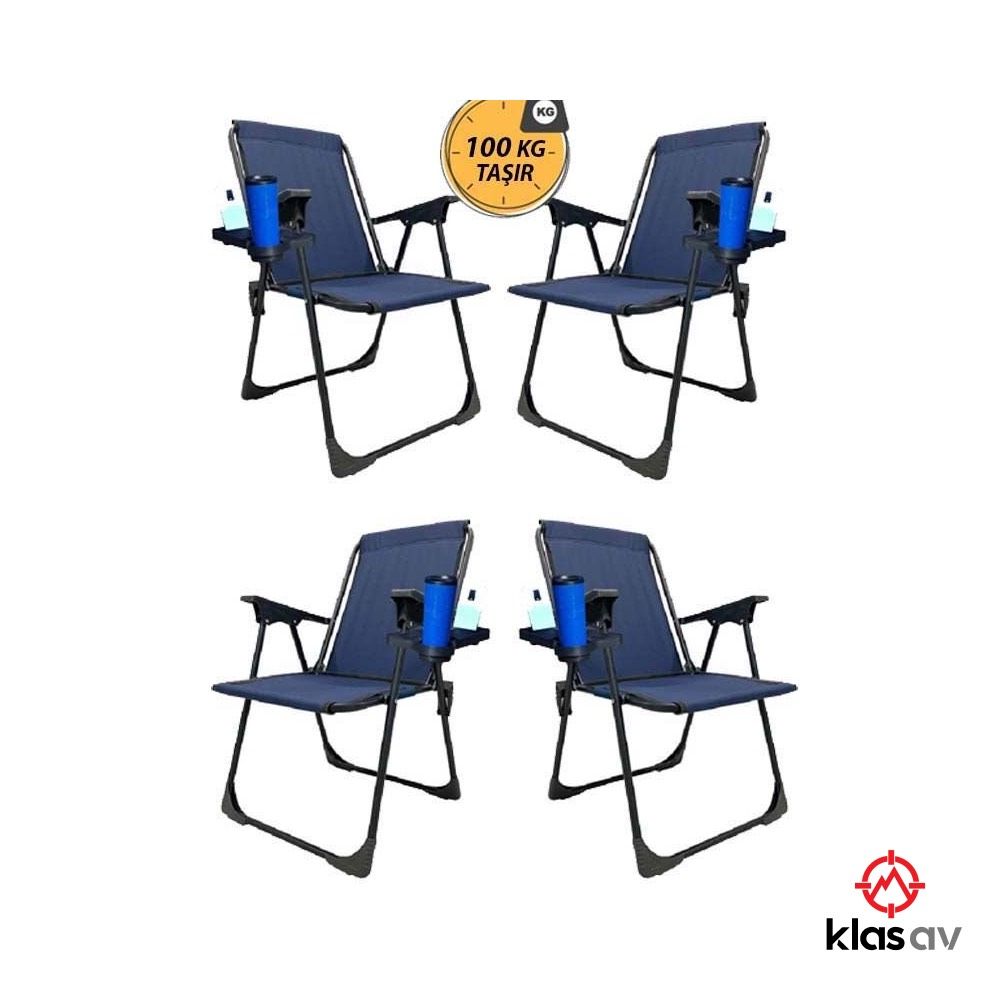 Kampseti 4 Adet Katlanır Kamp Sandalyesi-Lacivert