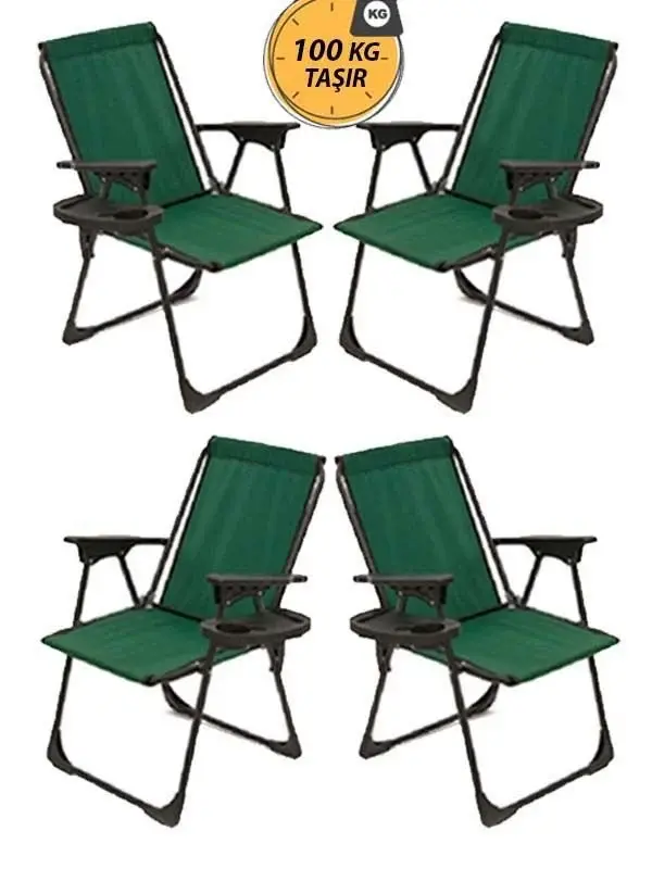 Kampseti 4 Adet Katlanır Kamp Sandalyesi-Yeşil
