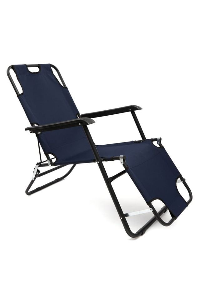 Klas Av Katlanır Şezlong Lacivert-Portatif Plaj Bahçe Kamp Şezlongu
