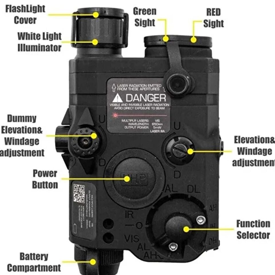 PEQ-15 LA5C Nişangah: Kırmızı/Yeşil Lazer, IR ve Taktik Fener (Picatinny)