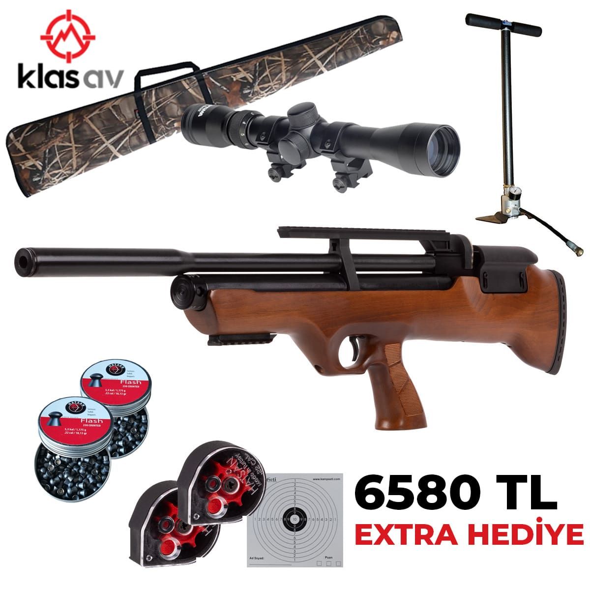 Tam Set Hatsan FlashPup Ağaç QE PCP Havalı Tüfek
