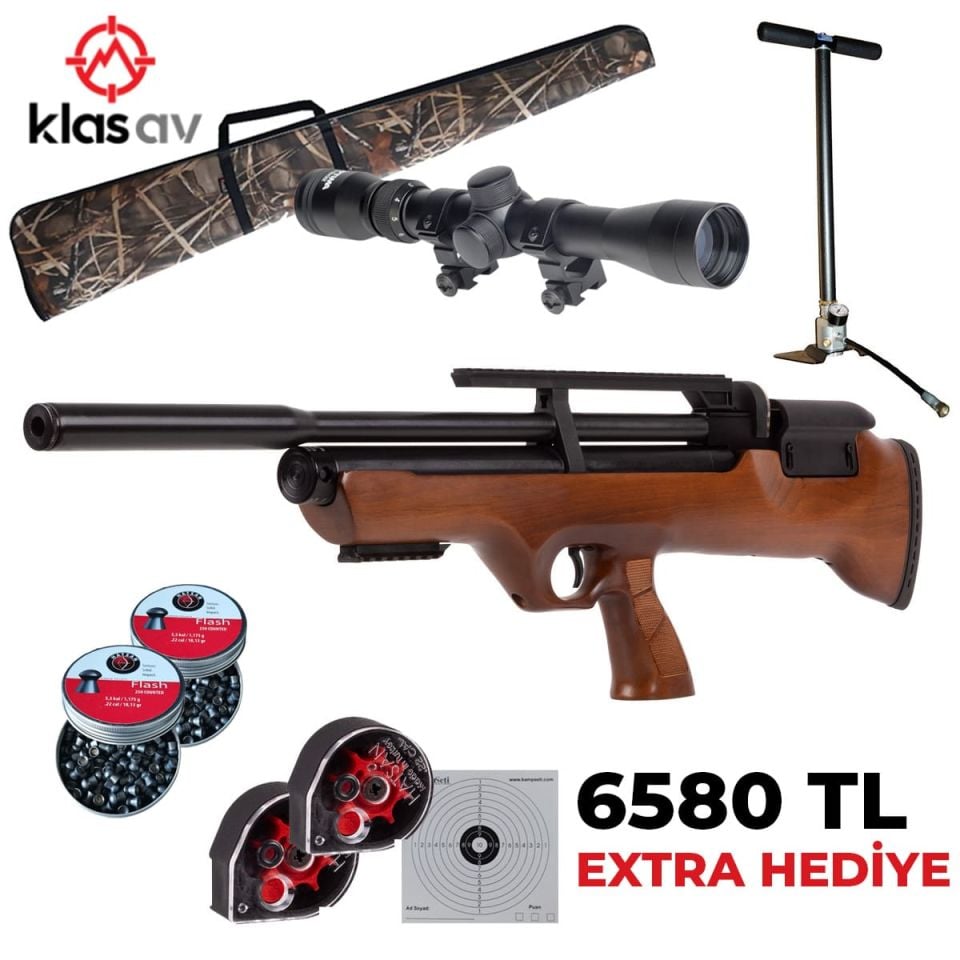 Tam Set Hatsan FlashPup Ağaç QE PCP Havalı Tüfek