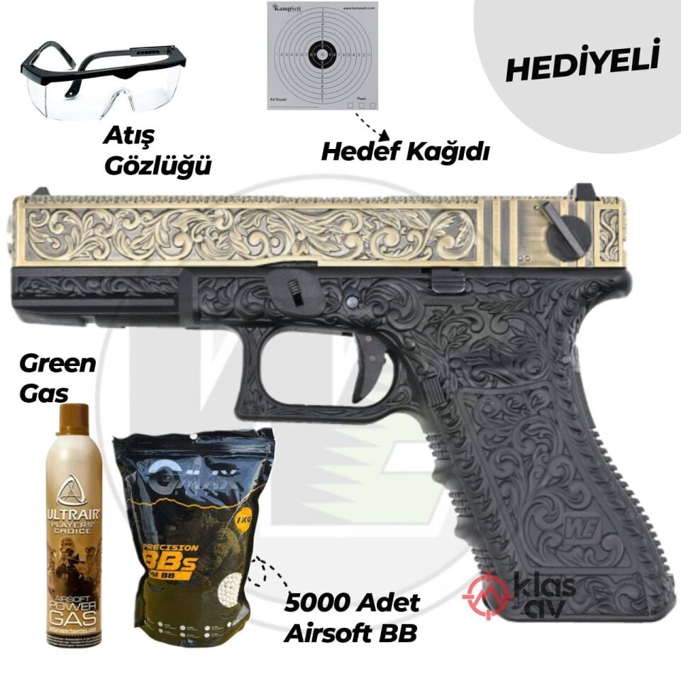 We G18C Klasik Siyah Gravürlü İşlemeli Airsoft Tabanca