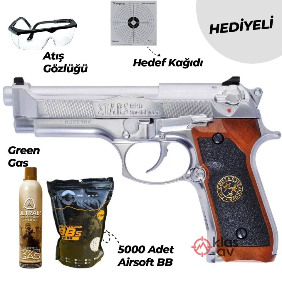 We M92 Beretta Full Metal Full Auto Airsoft Tabanca Silver Gümüş