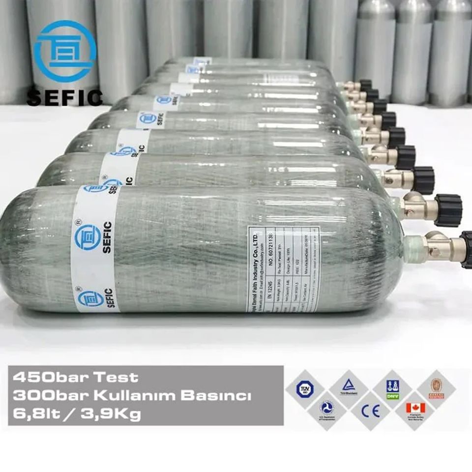 SEFİC 6.8 Litre 300 Bar Karbonfiber Scuba Tüp (Sertifikalı-Sıfır)