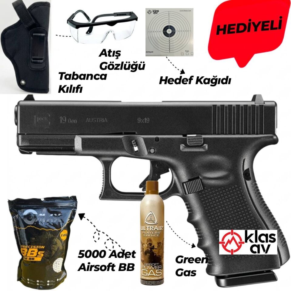 WE Glock 19 Gen5 GreenGaslı-Blowbackli Airsoft Tabanca 6mm