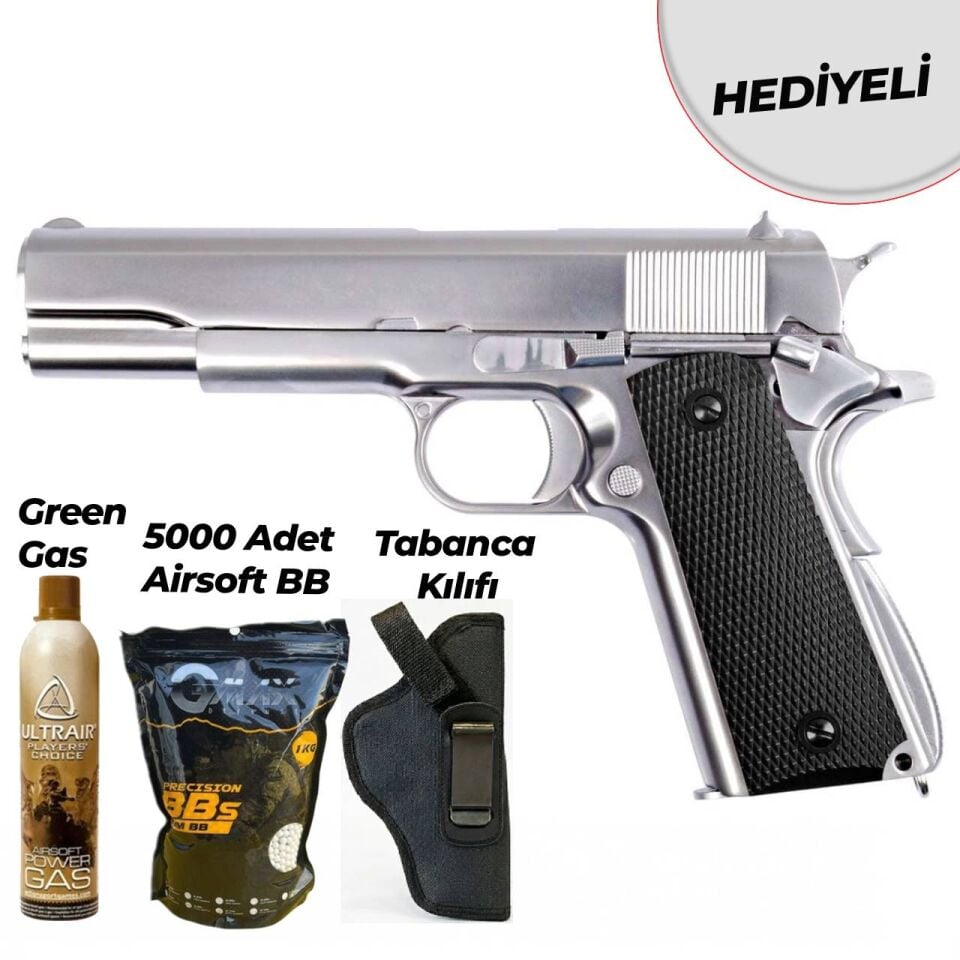 WE Colt 1911 Klasik Siyah Kabza Airsoft Tabanca Silver