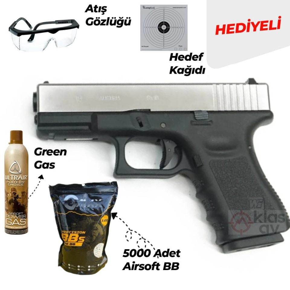WE Glock 19 GEN3 GBB G19 Airsoft Tabanca Silver (Green Gaslı)