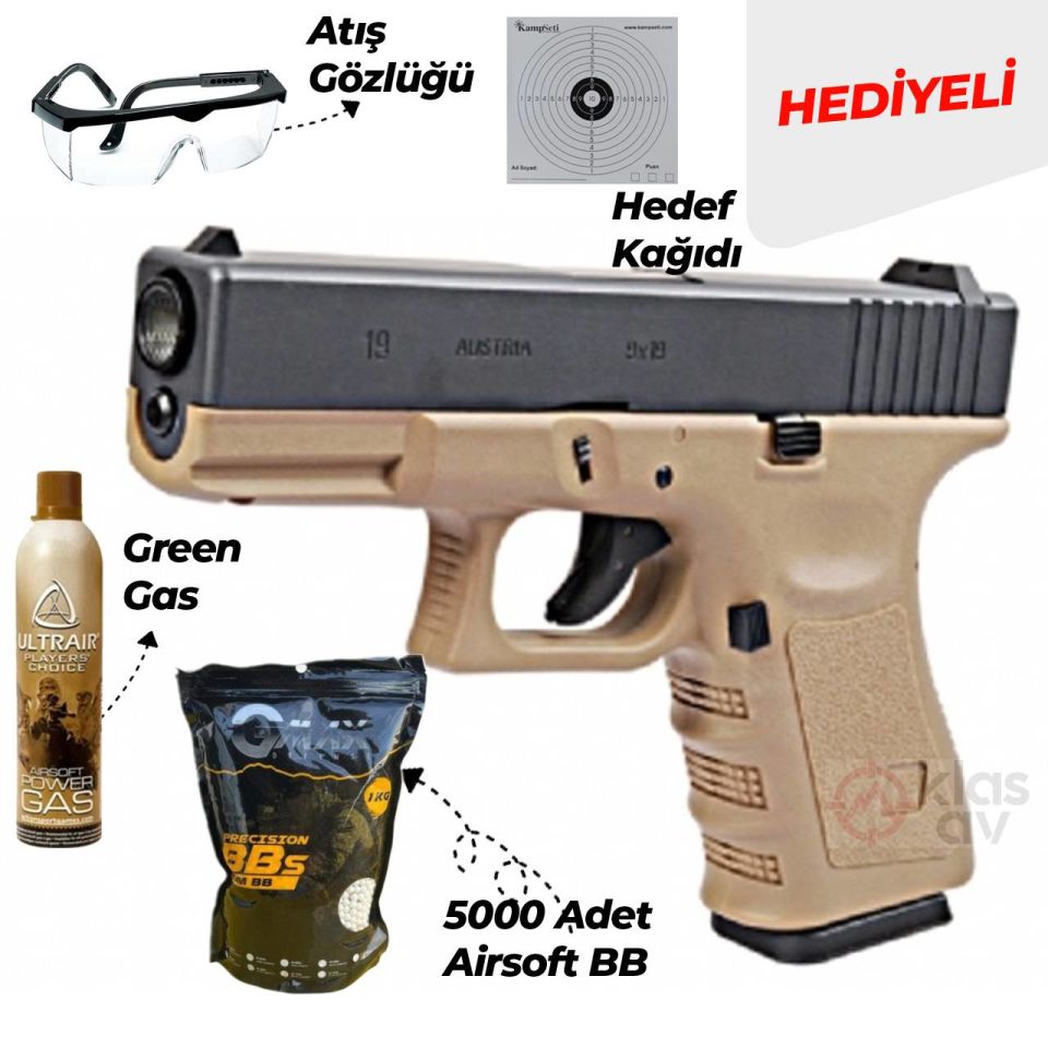 WE Glock 19 Gen3 Tan GBB G19 Airsoft Tabanca (Green Gaslı)
