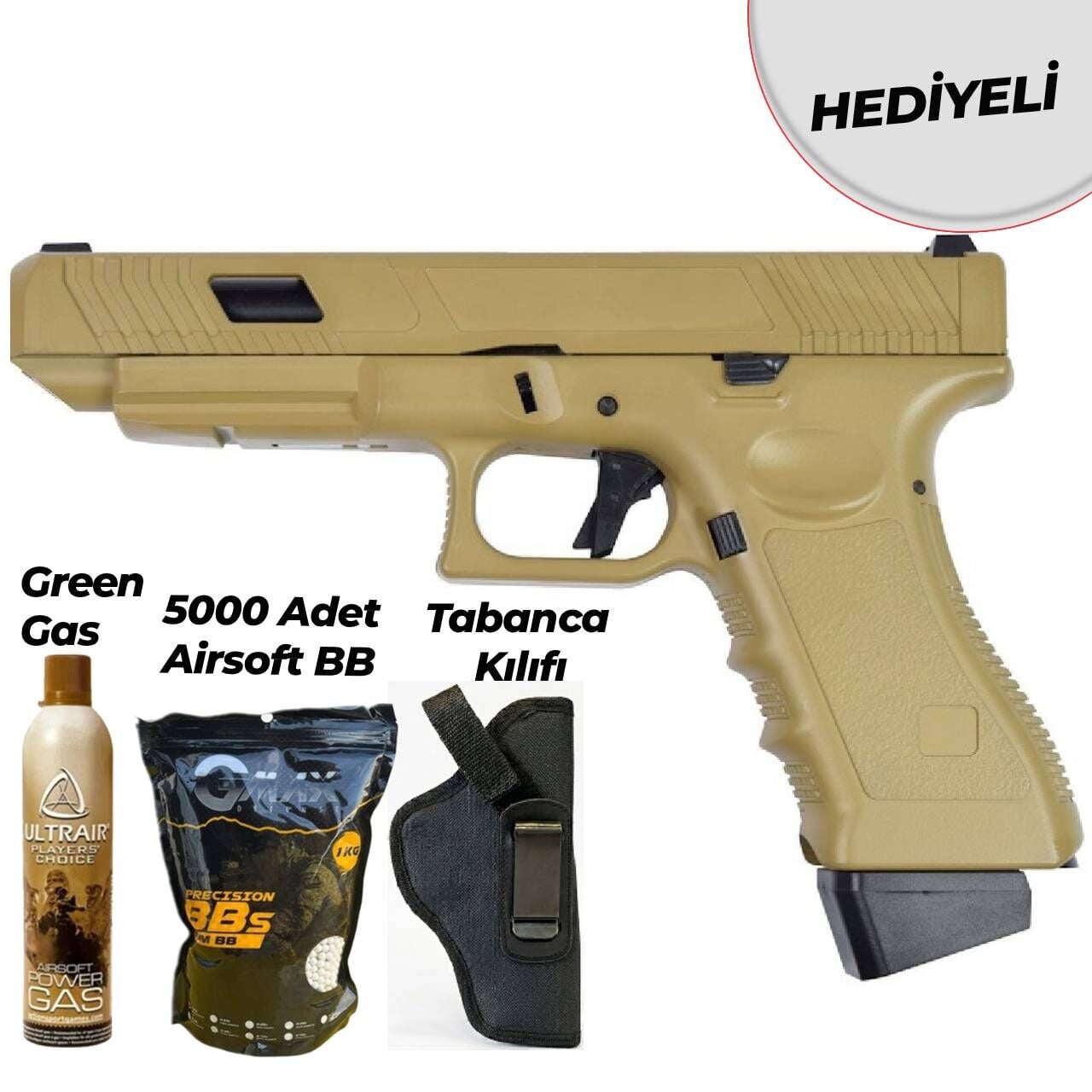 VG1 Blowback GreenGas Airsoft Tabanca Tan (Polimer Gövde)