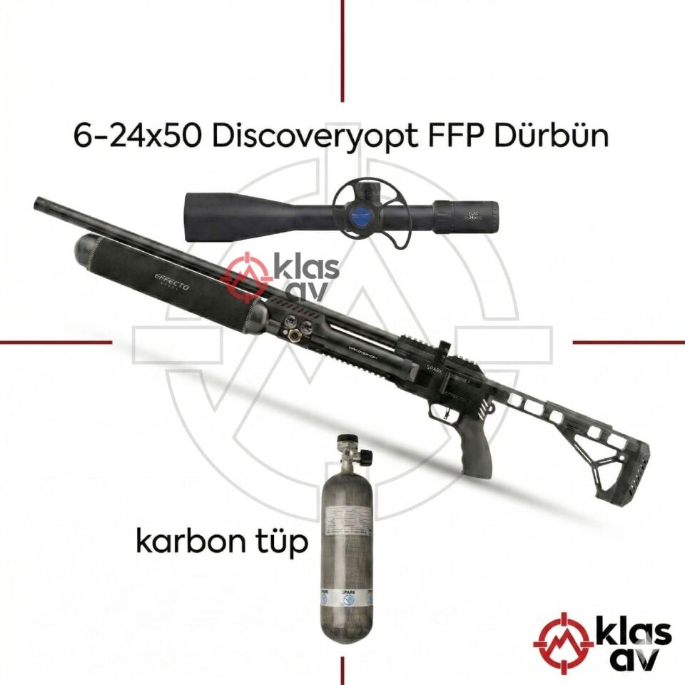 Pro Set Huğlu Effecto Spark Pro 700cc Siyah Karbon PCP Havalı Tüfek - FFP Dürbünlü