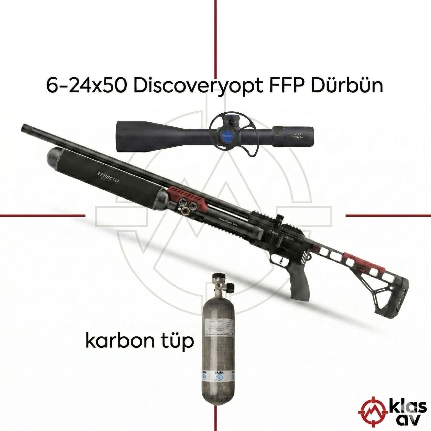 Pro Set Huğlu Effecto Spark Pro 700cc Kırmızı Karbon PCP Havalı Tüfek - FFP Dürbünlü