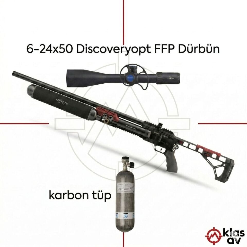 Pro Set Huğlu Effecto Spark Pro 700cc Kırmızı Karbon PCP Havalı Tüfek - FFP Dürbünlü