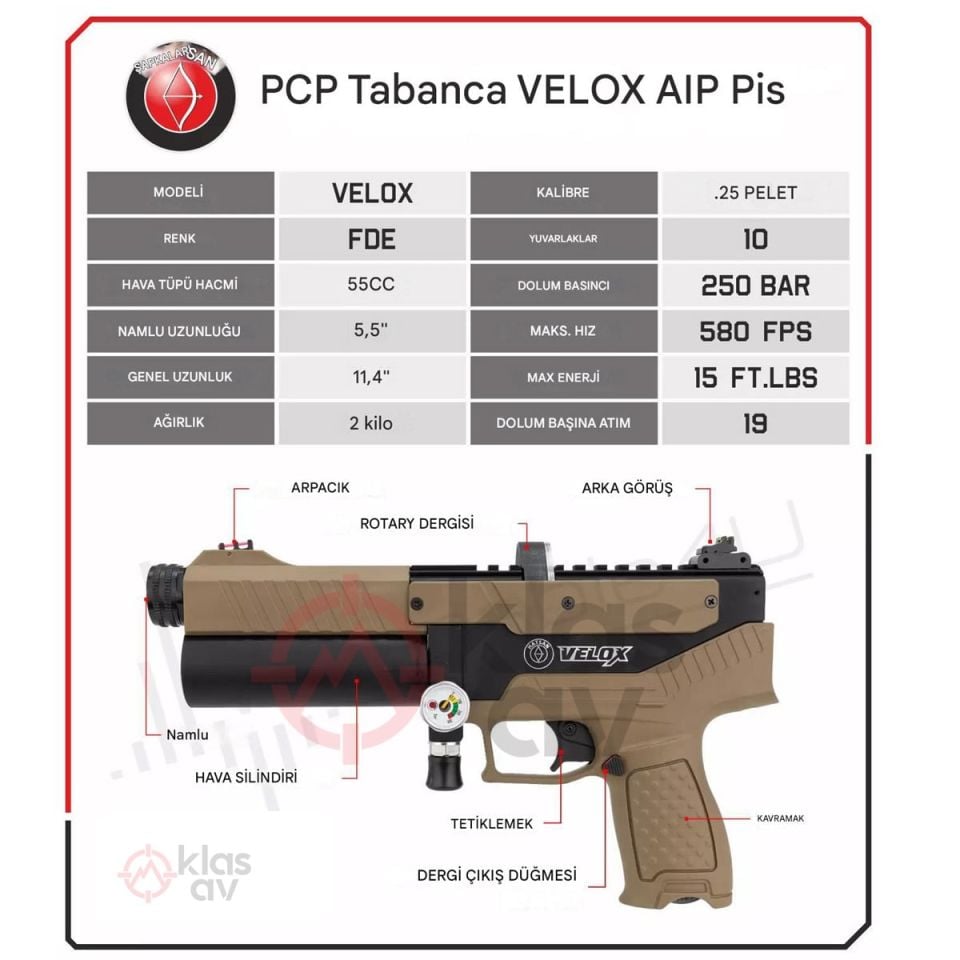 Hatsan Velox PCP Havalı Tabanca FDE