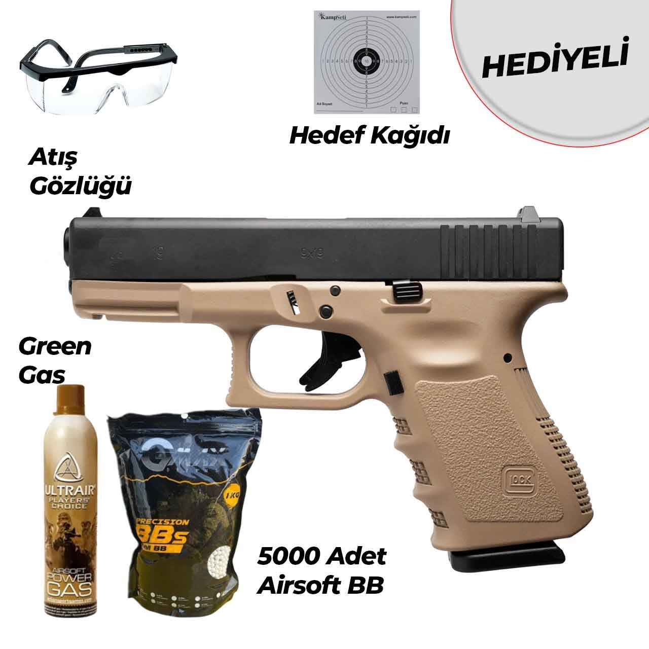 WE Glock 19 GEN4 GreenGas-Blowbackli Tan/Siyah Airsoft Tabanca 6mm