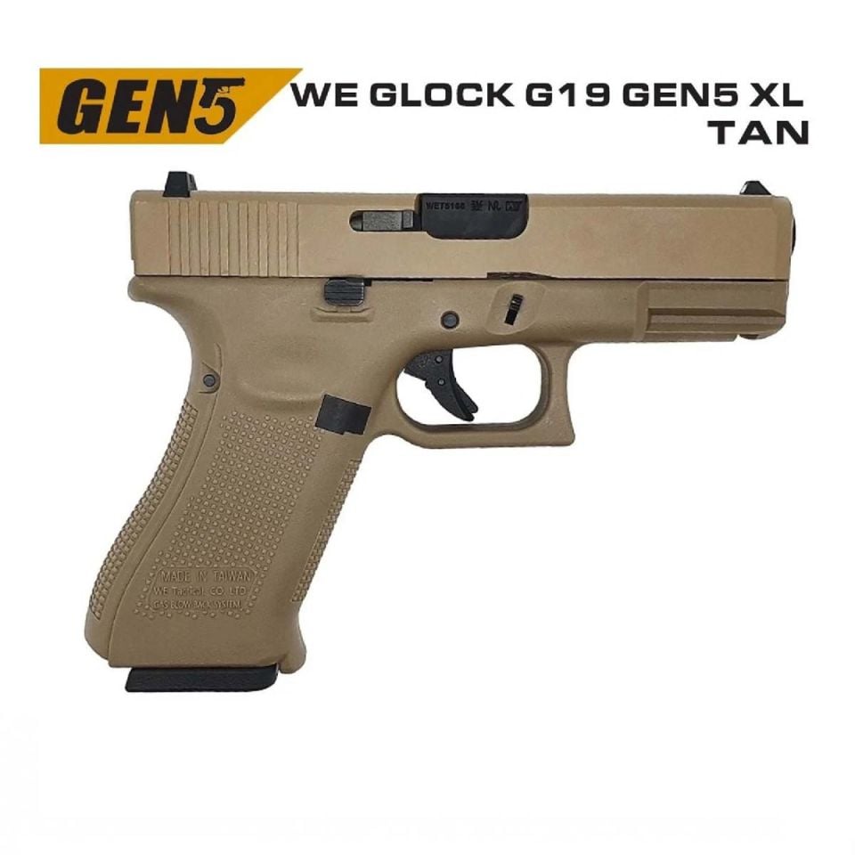 WE Glock 19X Gen5 XL TAN GreenGas-Blowback Airsoft Tabanca