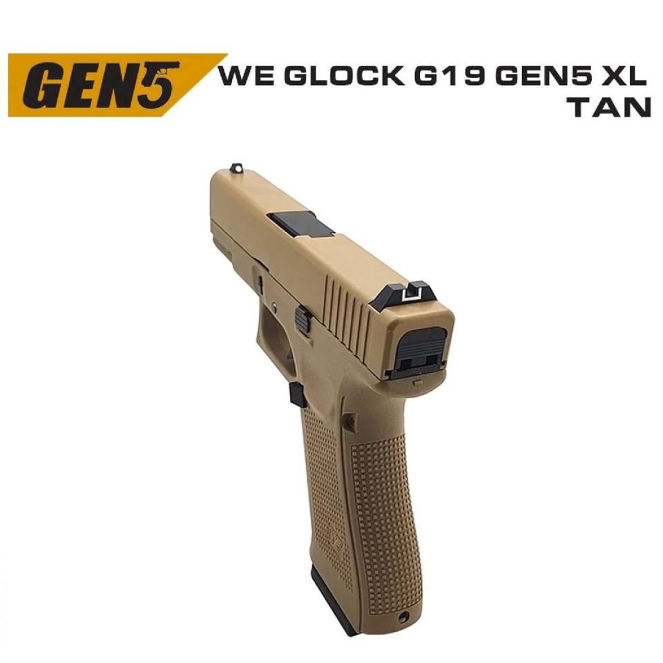 WE Glock 19X Gen5 XL TAN GreenGas-Blowback Airsoft Tabanca