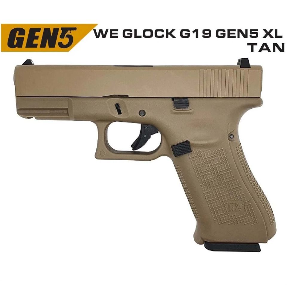 WE Glock 19X Gen5 XL TAN GreenGas-Blowback Airsoft Tabanca