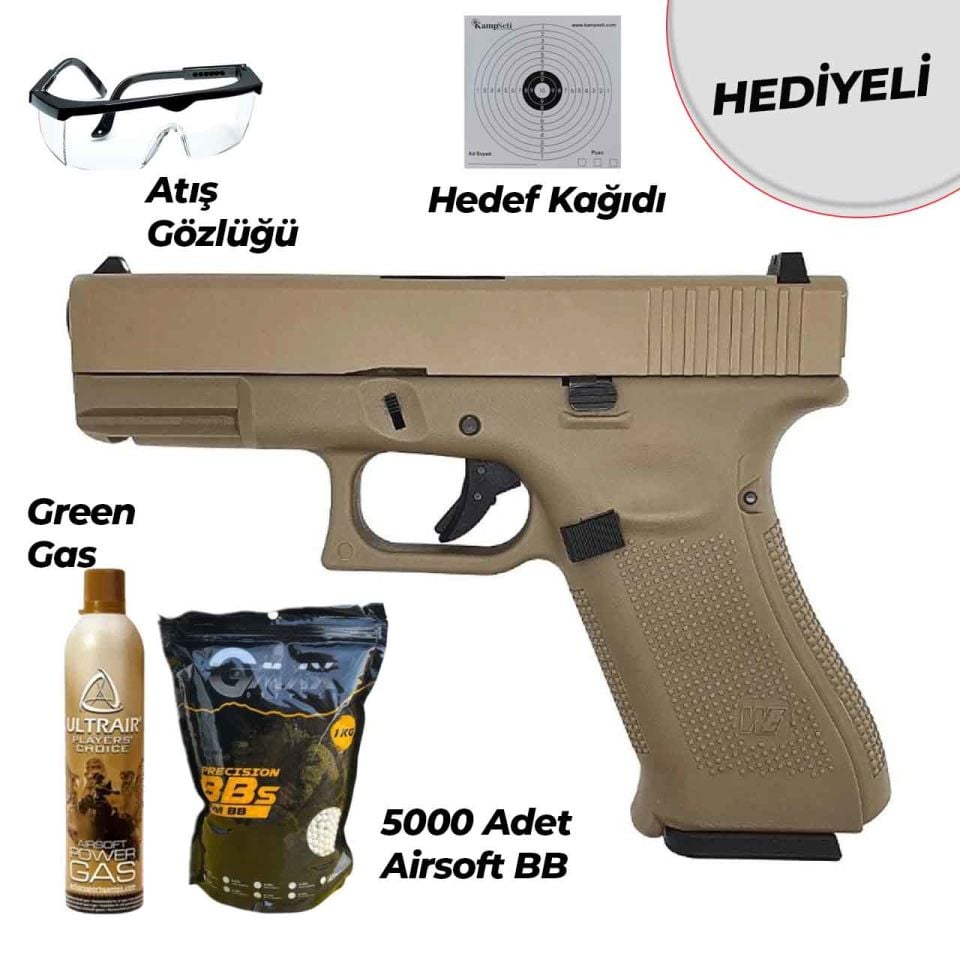 WE Glock 19X Gen5 XL TAN GreenGas-Blowback Airsoft Tabanca