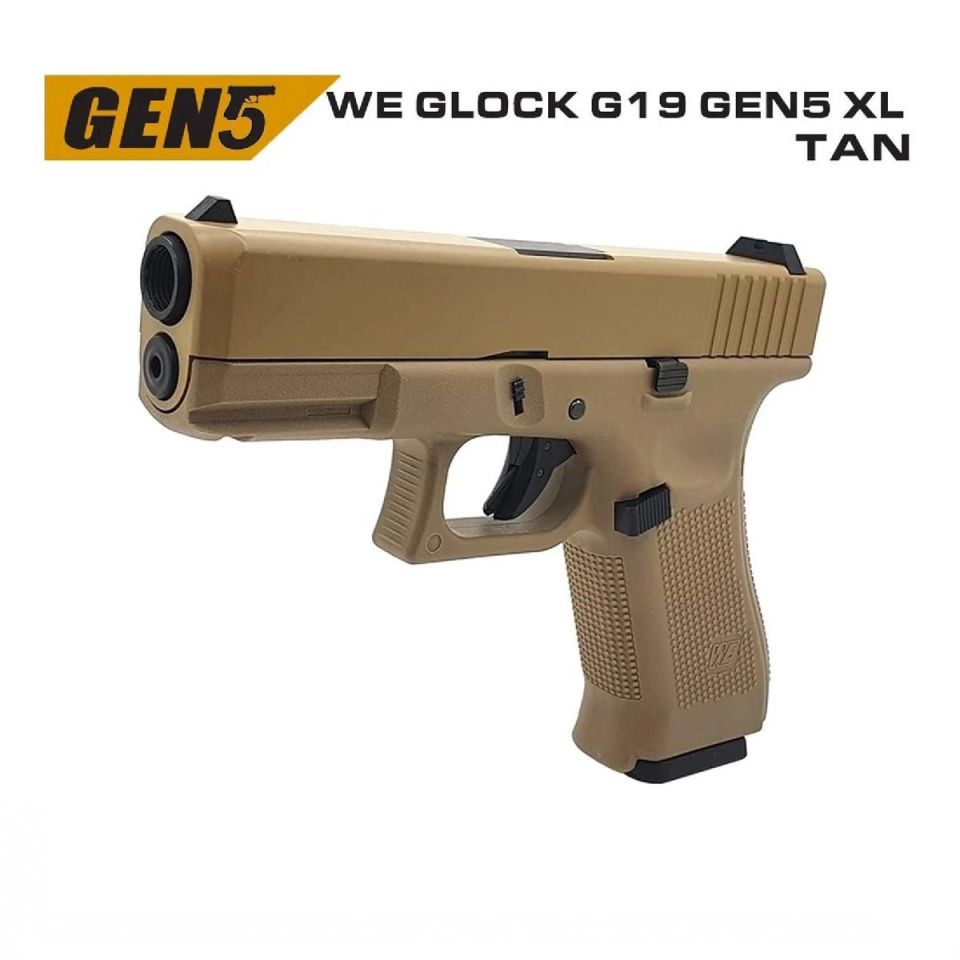 WE Glock 19X Gen5 XL TAN GreenGas-Blowback Airsoft Tabanca