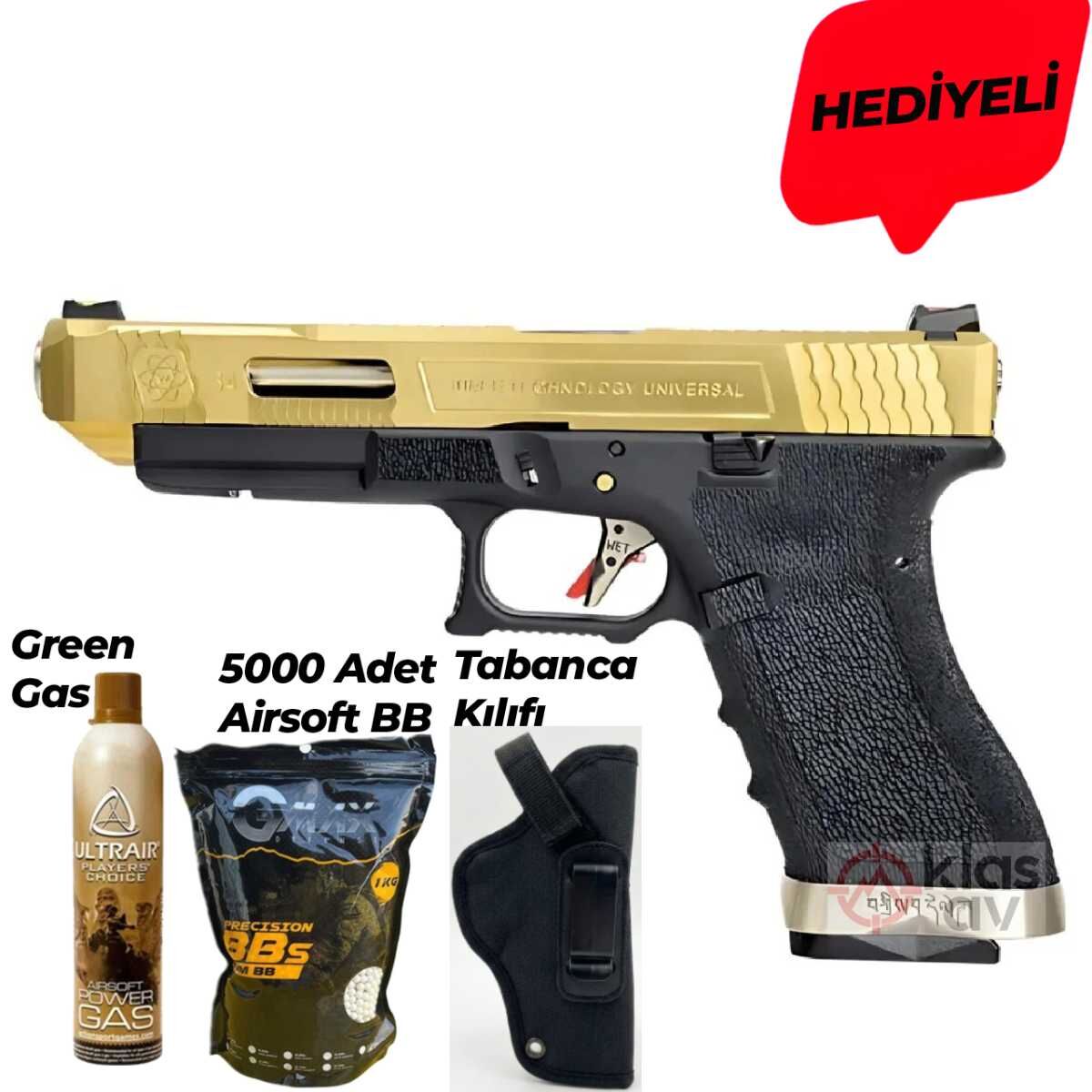 WE Glock G34 Gen4 Titanium Gold GBB Airsoft Tabanca (Green Gas)