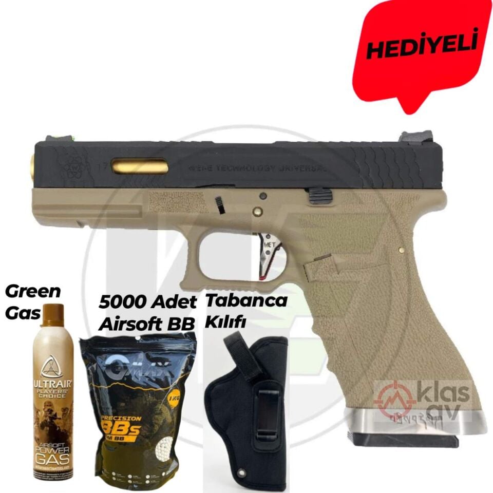 WE Glock 17 T6 Custom Gold Sürgü Blowback Airsoft Tabanca Tan