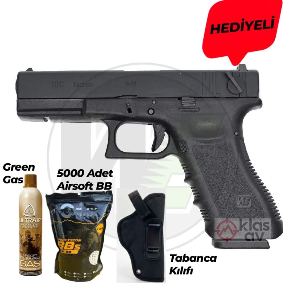 WE Glock 18C Gen3 Full Otomatik Siyah Blowback Airsoft Tabanca