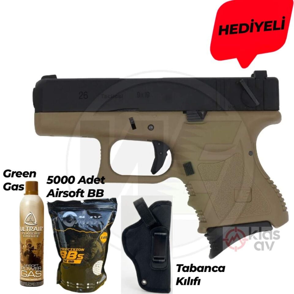 WE Glock 26 Gen3 Full Otomatik Blowback Airsoft Tabanca Tan
