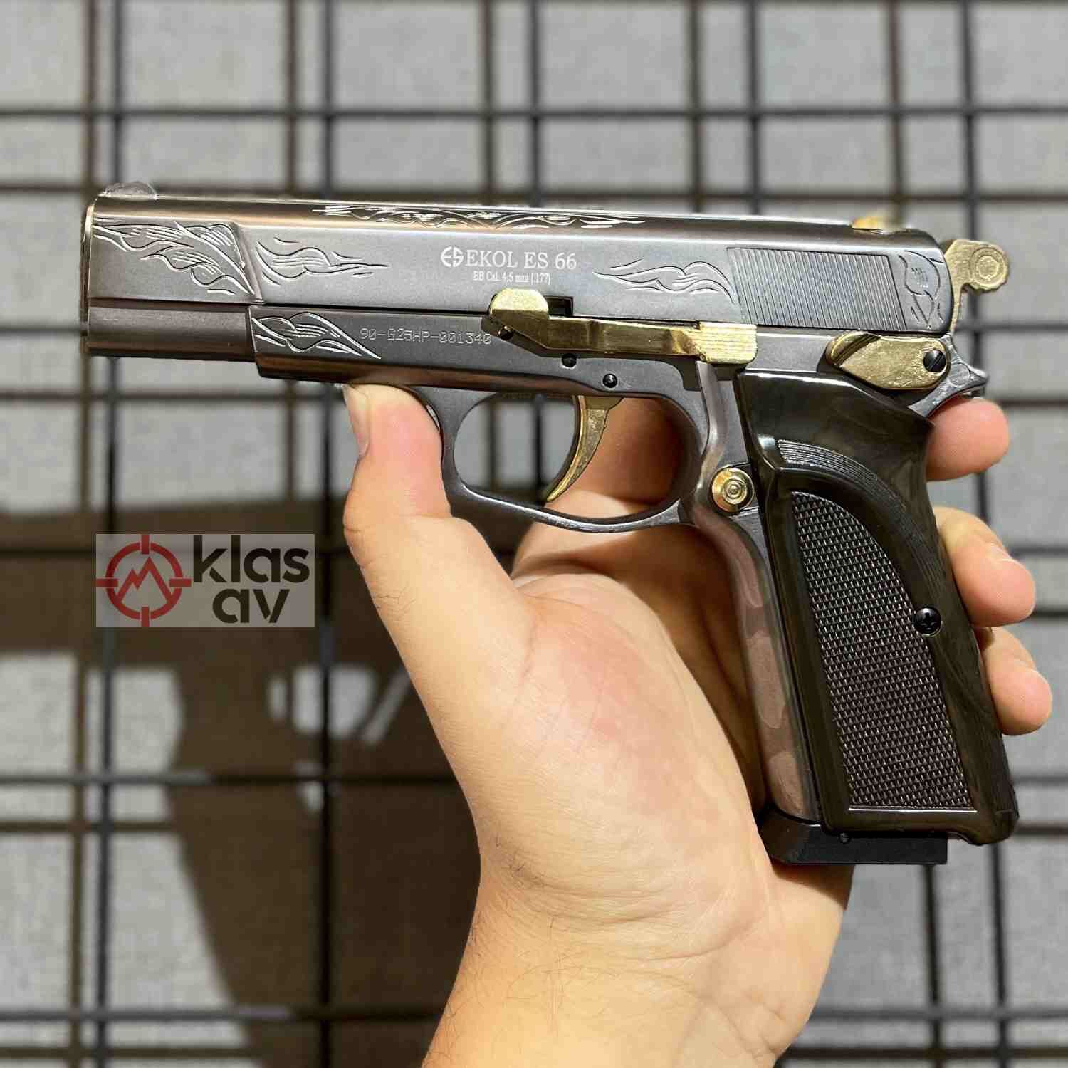 Ekol ES 66 Havalı Tabanca 4.5 mm Füme Altın İşlemeli