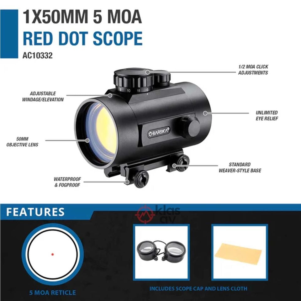 Barska 1x50mm Red Dot Kırmızı Nokta 5 MOA Nişangah
