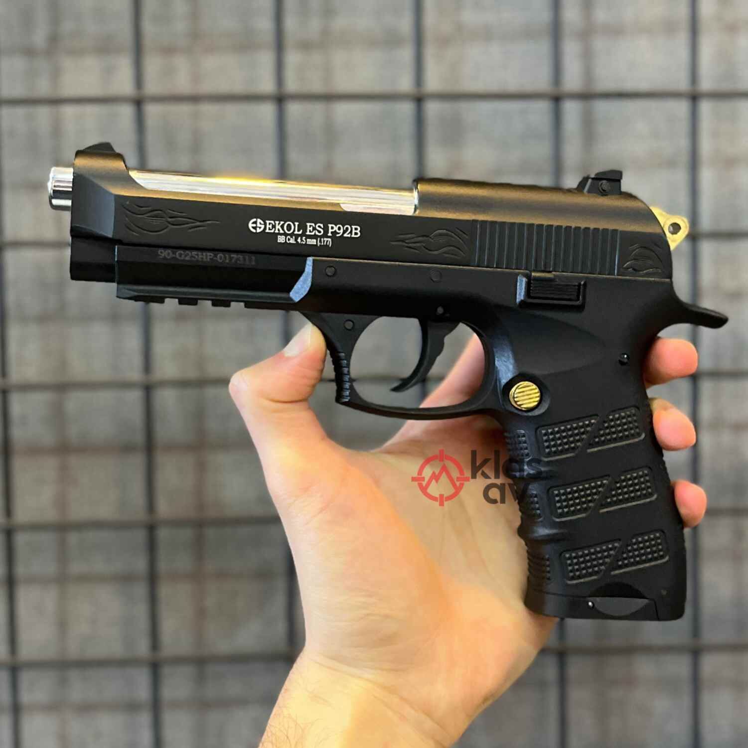 Ekol ES P92B Blowback Siyah Altın İşlemeli Havalı Tabanca - Klas Av