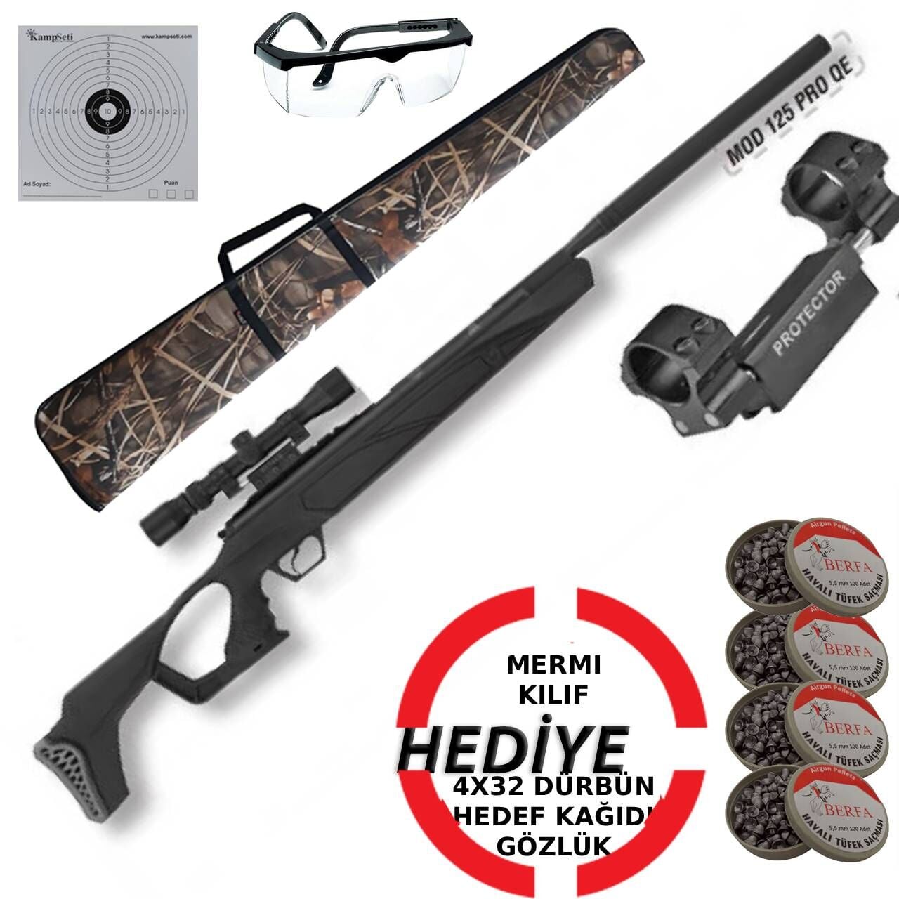 Hatsan Mod 125 PRO QE Vortex Havalı Tüfek 4x32 Dürbün+Dampa Protector