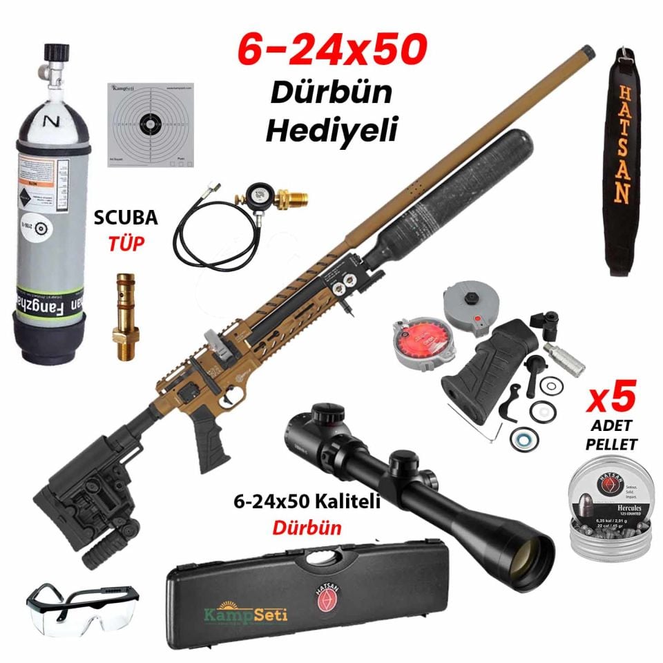 Hatsan Factor Sniper L LONG FDE (Premium Set) PCP Havalı Tüfek 6.35mm