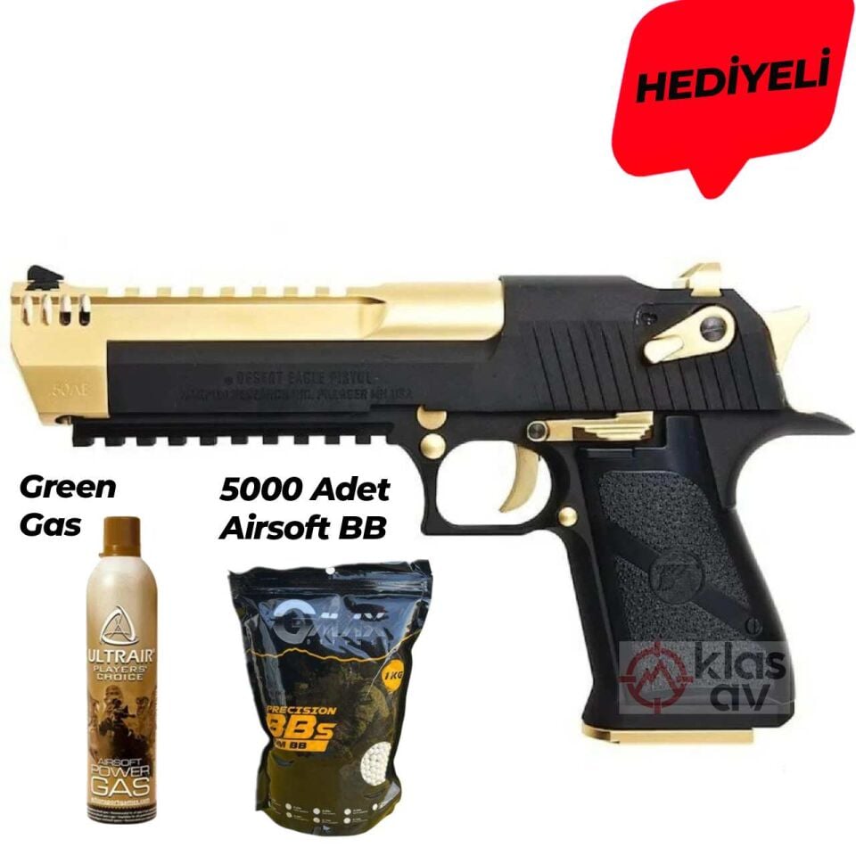Cybergun Desert Eagle Raylı L6 Gold Siyah GBB Airsoft Tabanca
