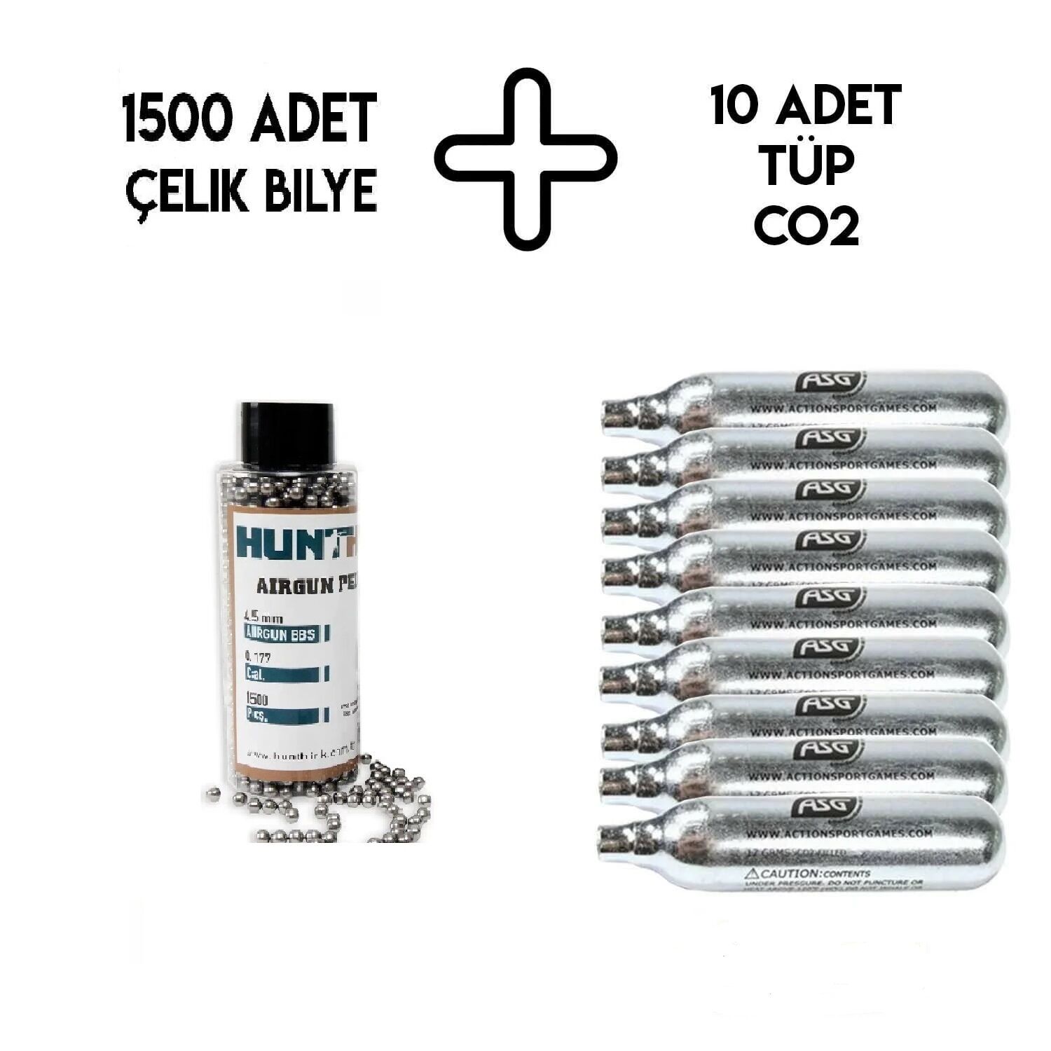 10 Adet Havalı Tabanca Tüpü + Hunthink Çelik Bilye 1500 Adet