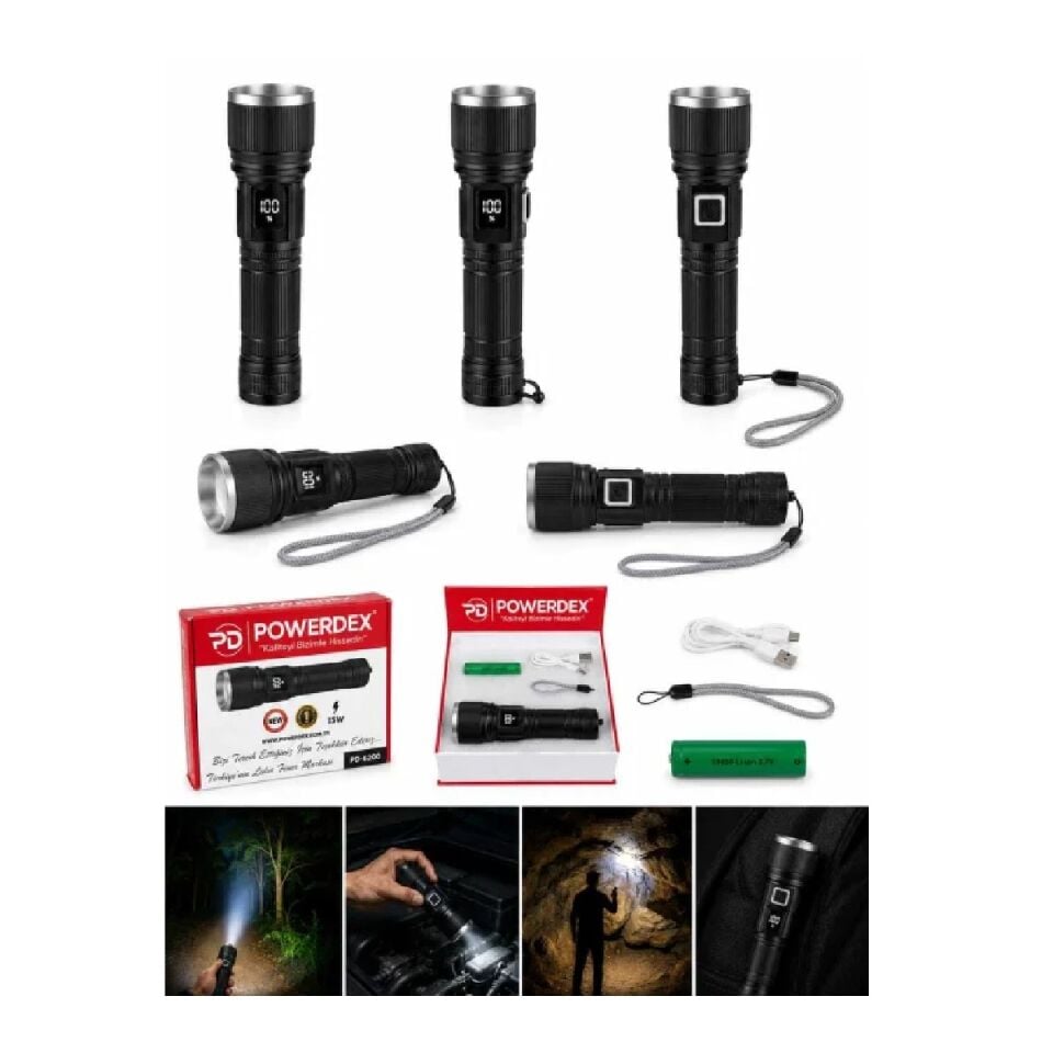 Powerdex PD-6200 Zoomlu Metal Gövde El Feneri (1500 Lümen)