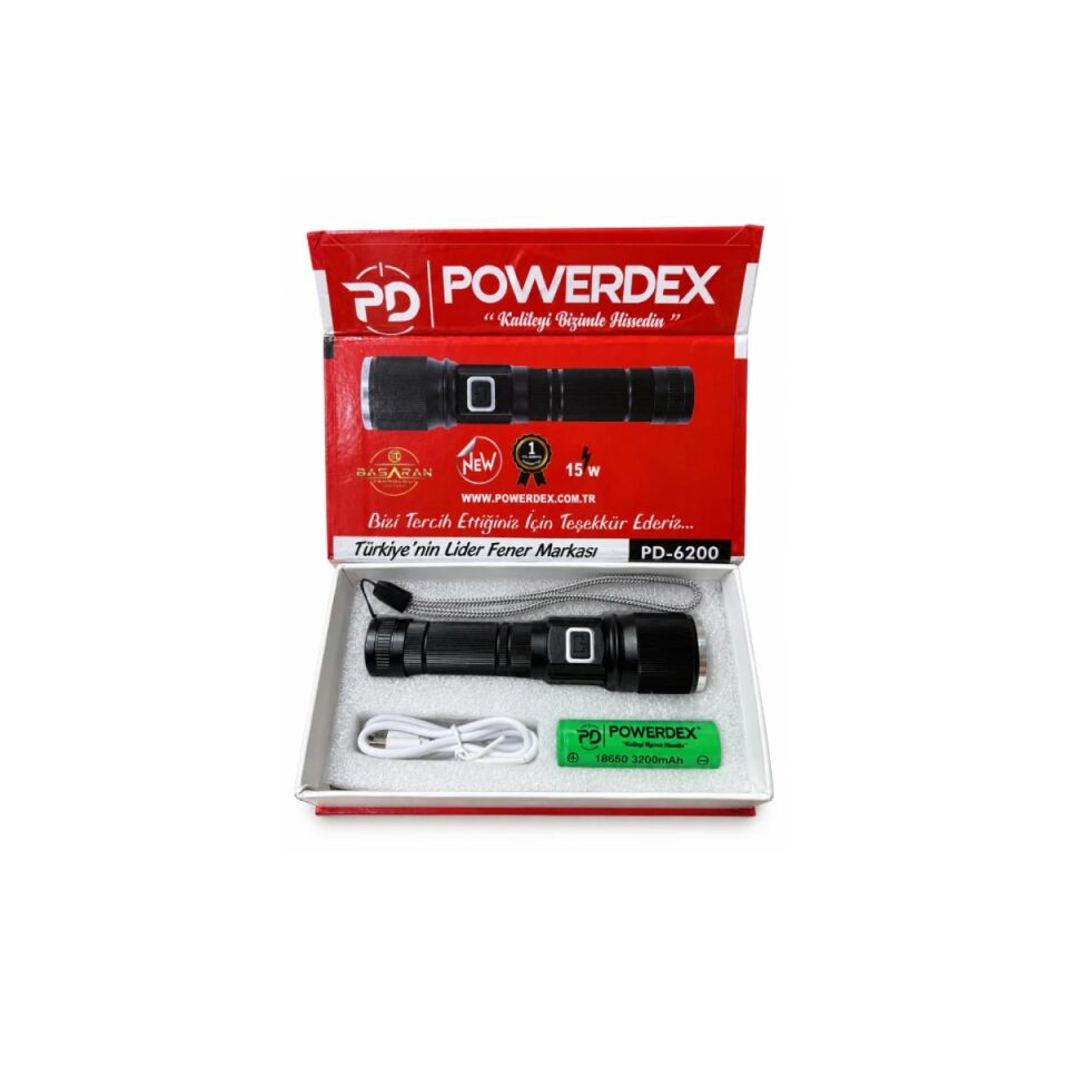Powerdex PD-6200 Zoomlu Metal Gövde El Feneri (1500 Lümen)