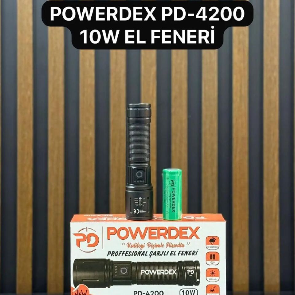 Powerdex PD-4200 Zoomlu Çelik Kasa Şarjlı El Feneri (650 Lümen)